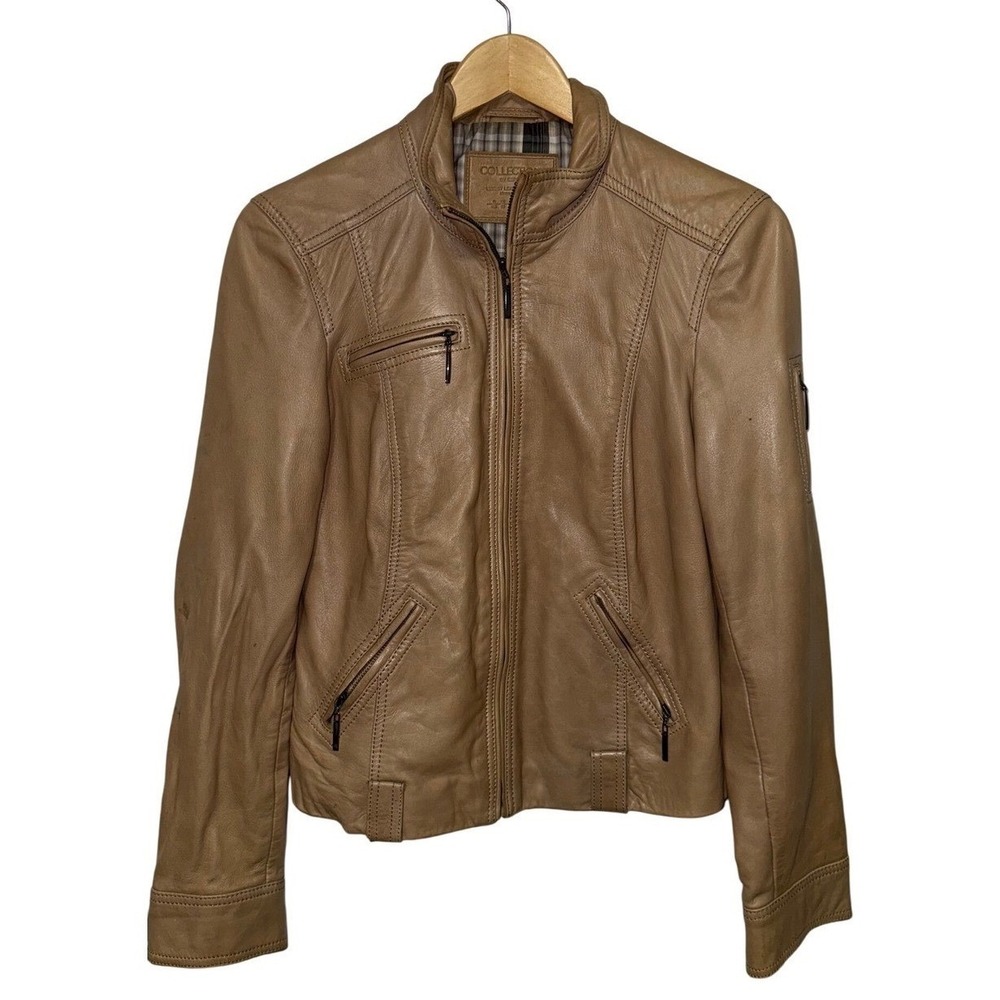 Tan Lamb leather Luxury Leather Moto Jacket‎ Women's Size 6